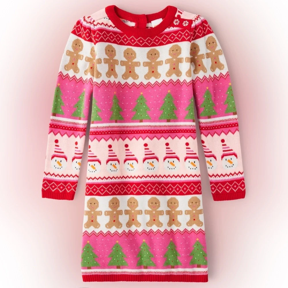 Gymboree Gingerbread Fair Isle Sweater Dress Girls 7 Christmas Cotton Snowmen